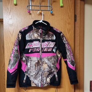 Castle X Kids Camo and Pink Racing Jacket girls XL number 5156